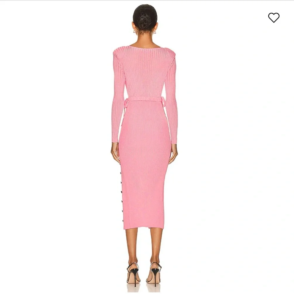 Self Portrait Viscose Ribbed Knit Midi Dress PINK size small - Picture 4 of 6